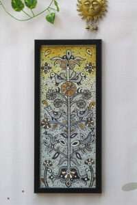 Handmade canvas Madhubani painting, full view featuring bold, vibrant colors and folk motifs.