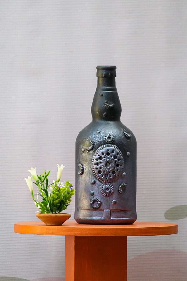 Hand-Painted Textured Glass Bottle – Elegant & Unique Art