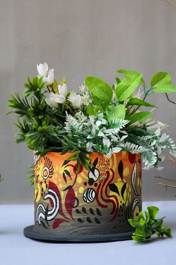 Unique Handcrafted Flower Pot with Artistic Texture | 2 Colour Tone ( Grey & Orange)