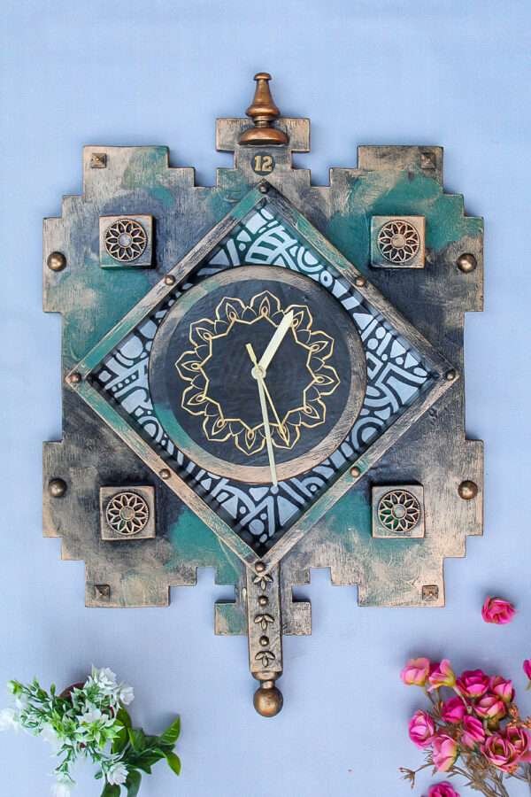 Handmade Wooden Wall Clock with Acrylic & Metallic Finish